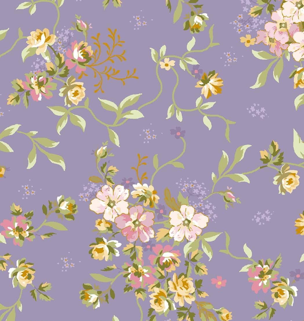 Grand Entrance Scattered Bouquet in Medium Purple by Maywood Studio continuous cuts of Quilter's Cotton Fabric