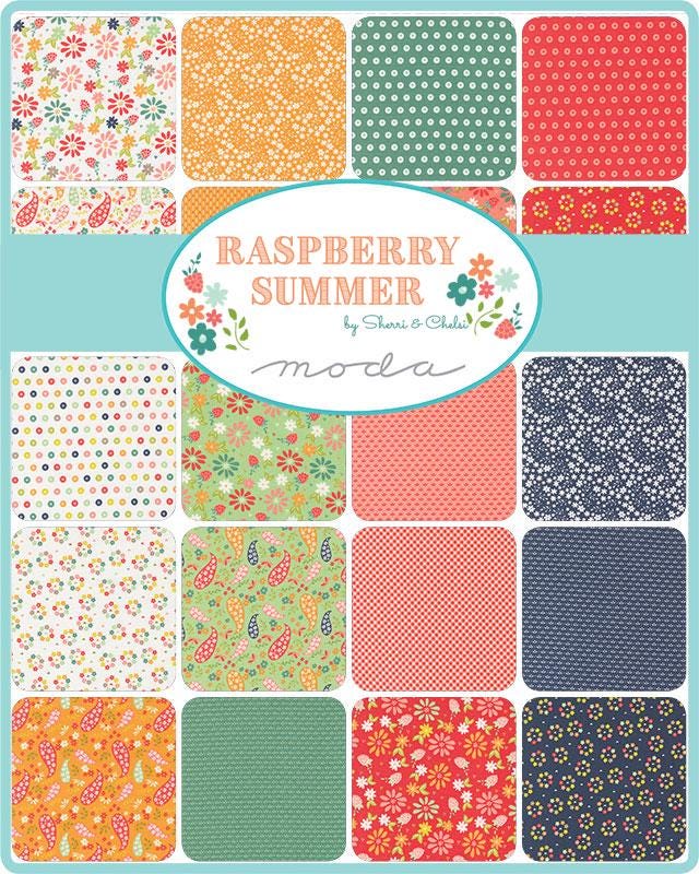 Raspberry Summer Rosy Small Floral in Cloud by Sherri & Chelsi for Moda. Continuous cuts of Quilter's Cotton Fabric