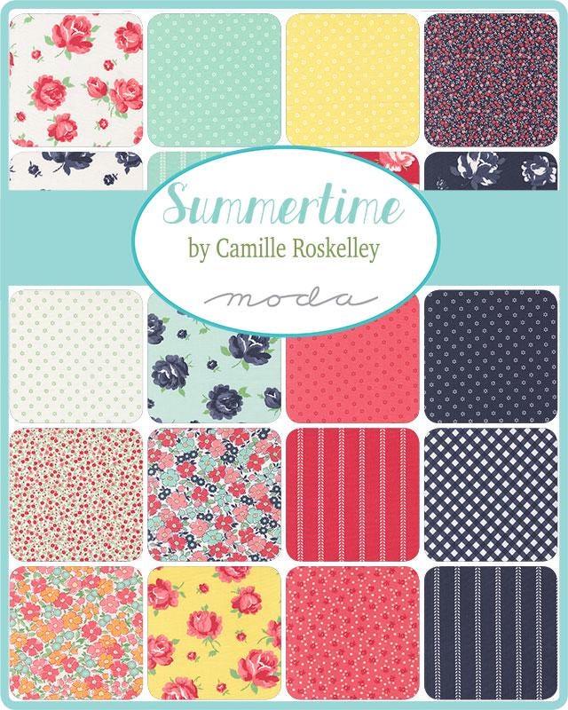 Sunshine Small Floral in Aqua from the Summertime collection by Camille Roskelley for Moda continuous cuts of Quilter's Cotton