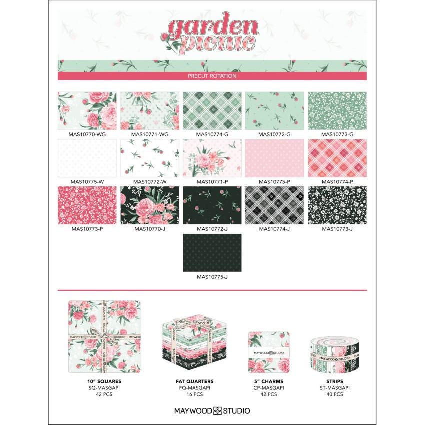 Buds in White from the Garden Picnic collection by Maywood Studio continuous cuts of Quilter's Cotton Fabric