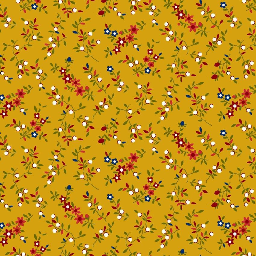 Floral Vines in Gold from Old Glory by Stacy West for Henry Glass Fabrics continuous cuts of Quilter's Cotton Fabric