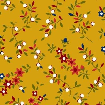 Floral Vines in Gold from Old Glory by Stacy West for Henry Glass Fabrics continuous cuts of Quilter's Cotton Fabric