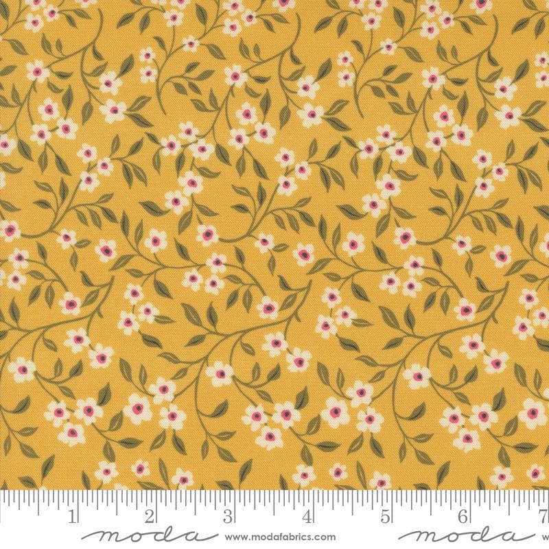Sagewood Dogwood Small Floral in Sunshine by Crystal Manning for Moda. Continuous cuts of Quilter's Cotton Fabric