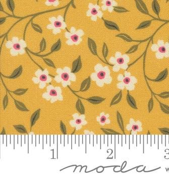 Sagewood Dogwood Small Floral in Sunshine by Crystal Manning for Moda. Continuous cuts of Quilter's Cotton Fabric