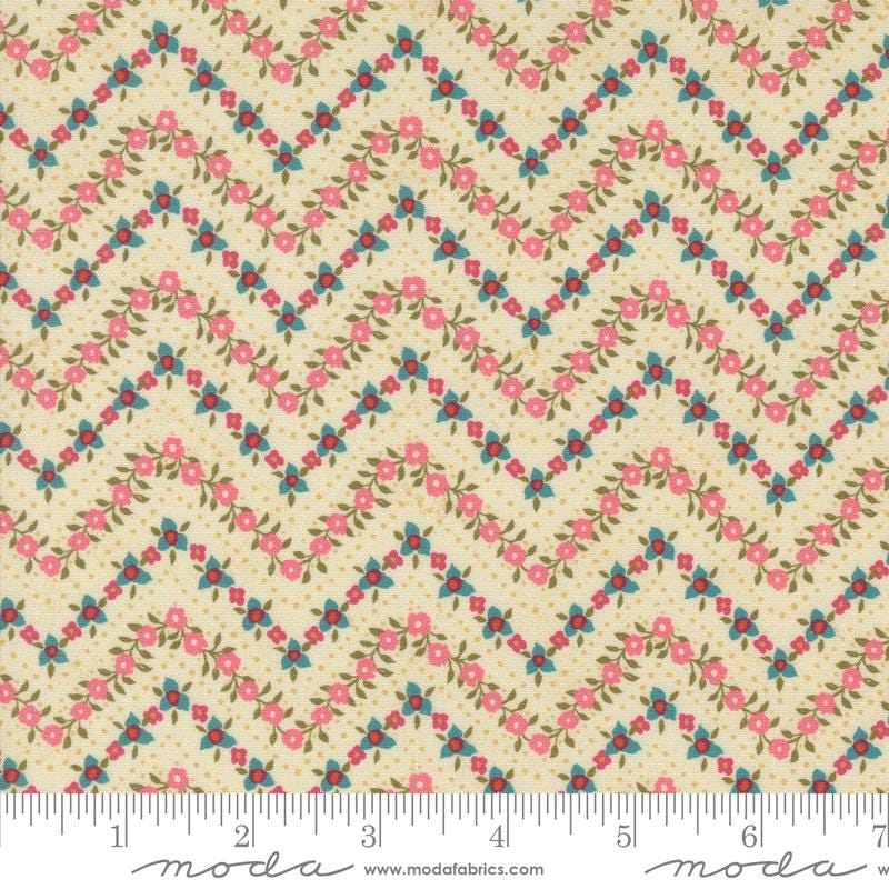 Sagewood Abbey Small Floral Chevron Zig Zag in Pearl by Crystal Manning for Moda. Continuous cuts of Quilter's Cotton Fabric