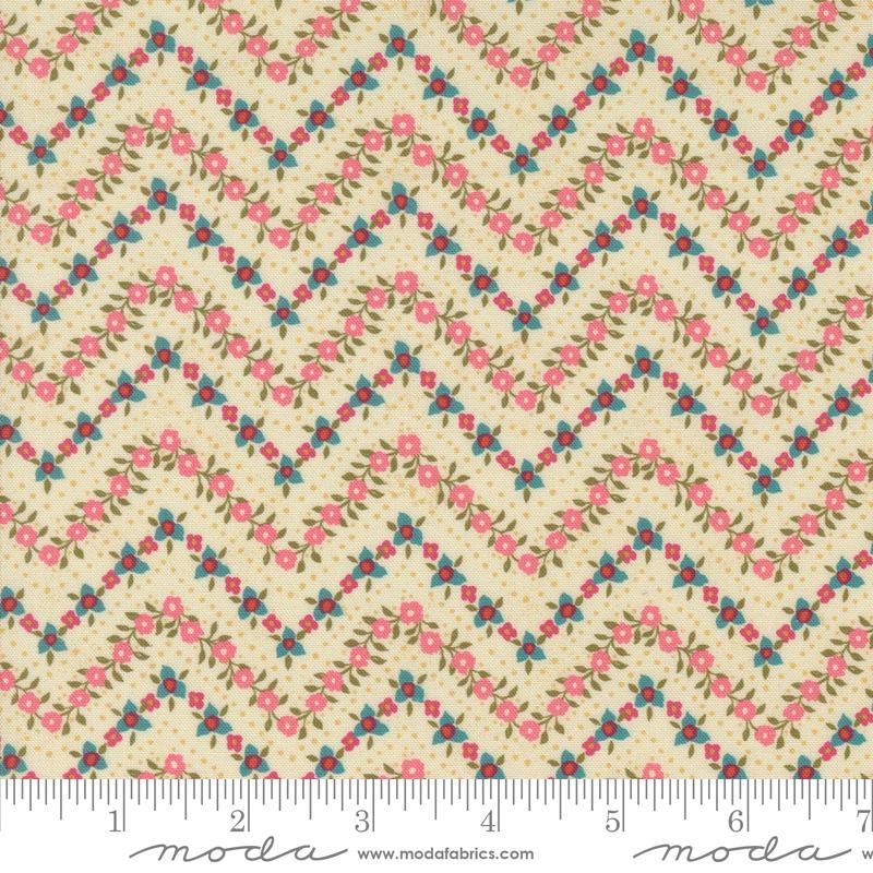 Sagewood Abbey Small Floral Chevron Zig Zag in Pearl by Crystal Manning for Moda. Continuous cuts of Quilter's Cotton Fabric