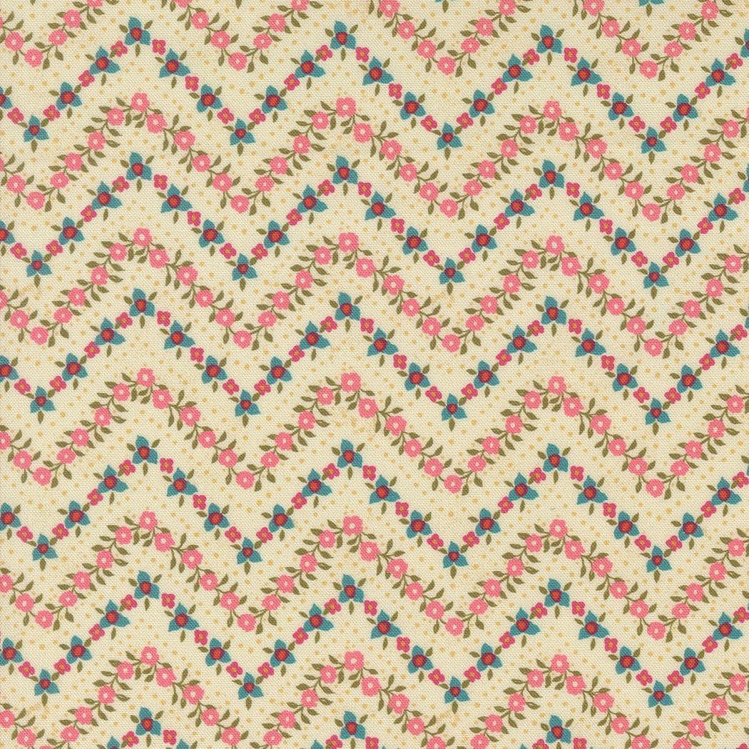 Sagewood Abbey Small Floral Chevron Zig Zag in Pearl by Crystal Manning for Moda. Continuous cuts of Quilter's Cotton Fabric