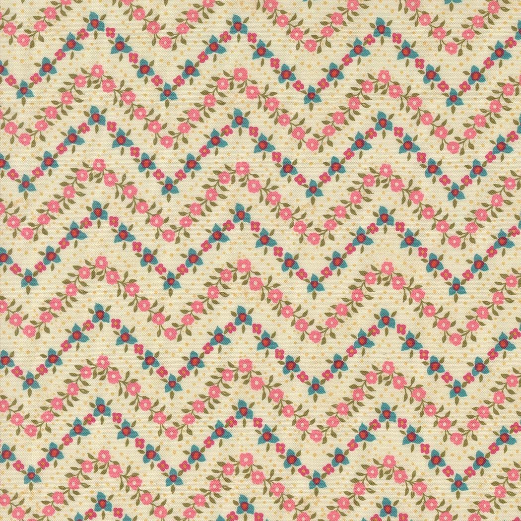 Sagewood Abbey Small Floral Chevron Zig Zag in Pearl by Crystal Manning for Moda. Continuous cuts of Quilter's Cotton Fabric