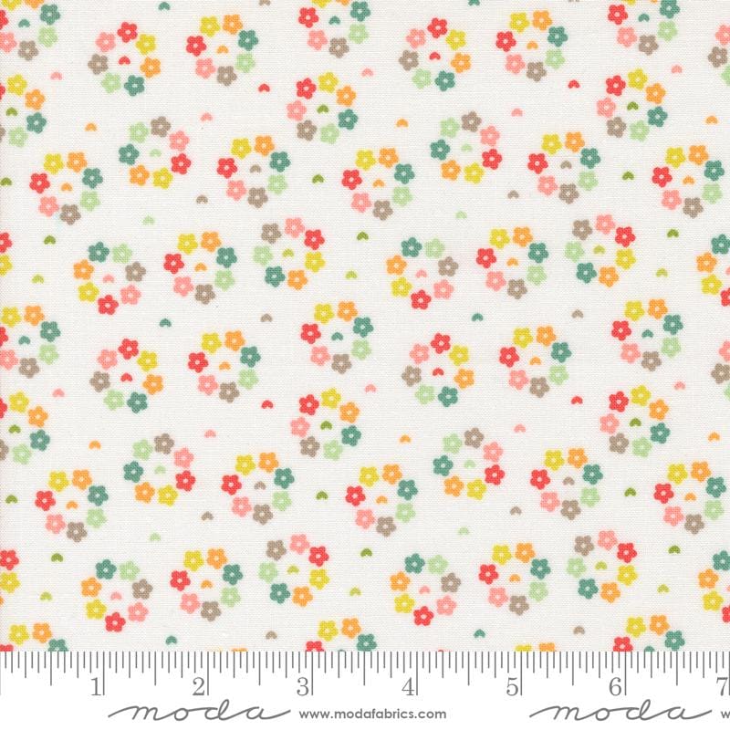 Raspberry Summer Rosy Small Floral in Cloud by Sherri & Chelsi for Moda. Continuous cuts of Quilter's Cotton Fabric