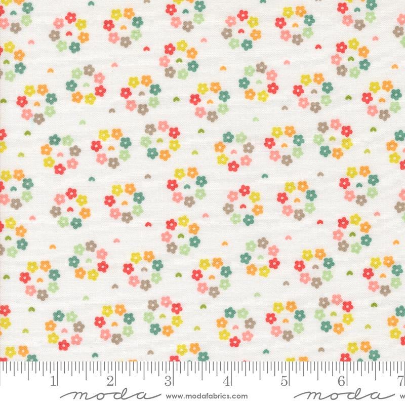 Raspberry Summer Rosy Small Floral in Cloud by Sherri & Chelsi for Moda. Continuous cuts of Quilter's Cotton Fabric
