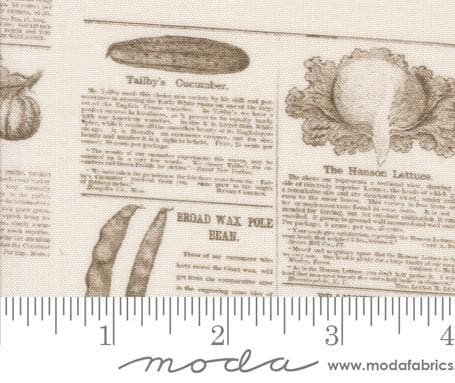 Almanac Text and Words in Milk from Farm and Garden by Cathe Holden for Moda. Continuous cuts of Quilter's Cotton