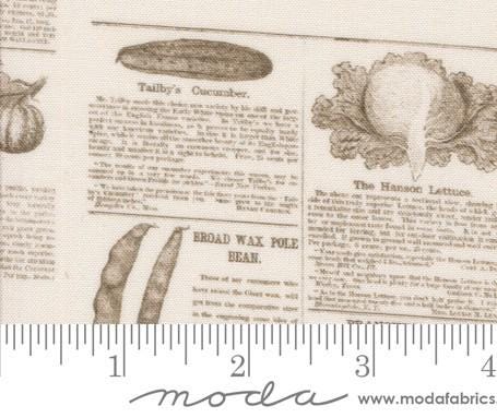 Almanac Text and Words in Milk from Farm and Garden by Cathe Holden for Moda. Continuous cuts of Quilter's Cotton