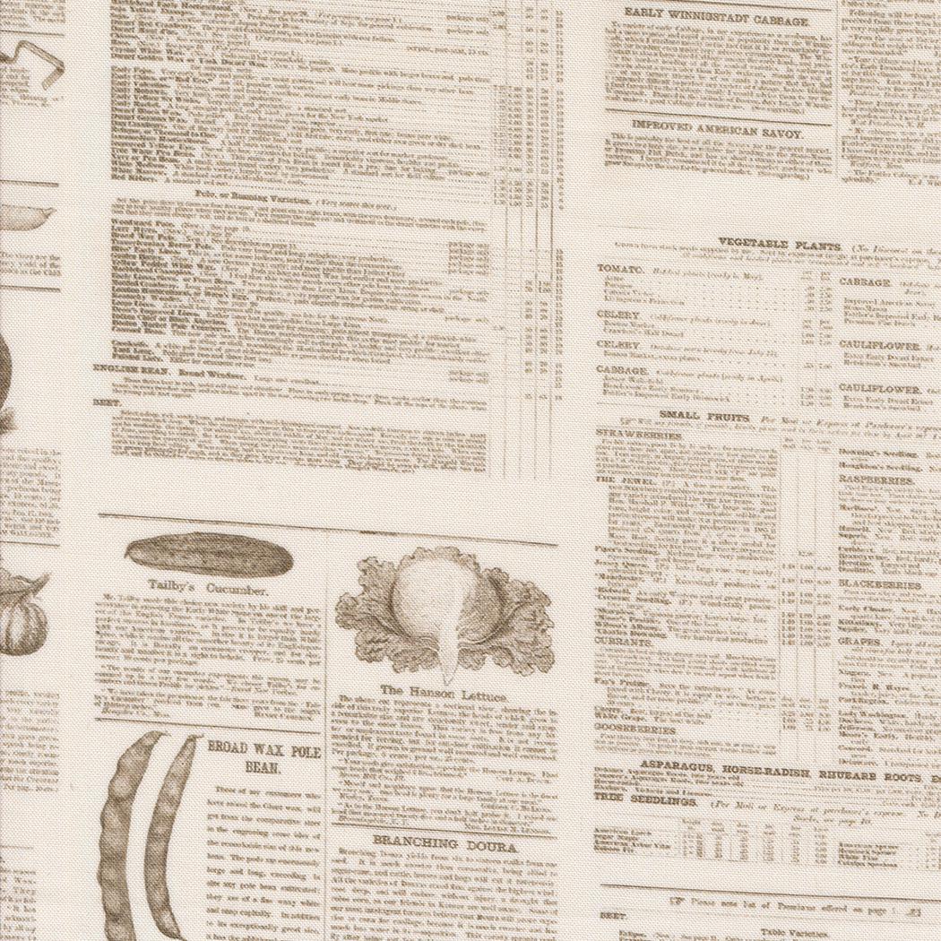 Almanac Text and Words in Milk from Farm and Garden by Cathe Holden for Moda. Continuous cuts of Quilter's Cotton