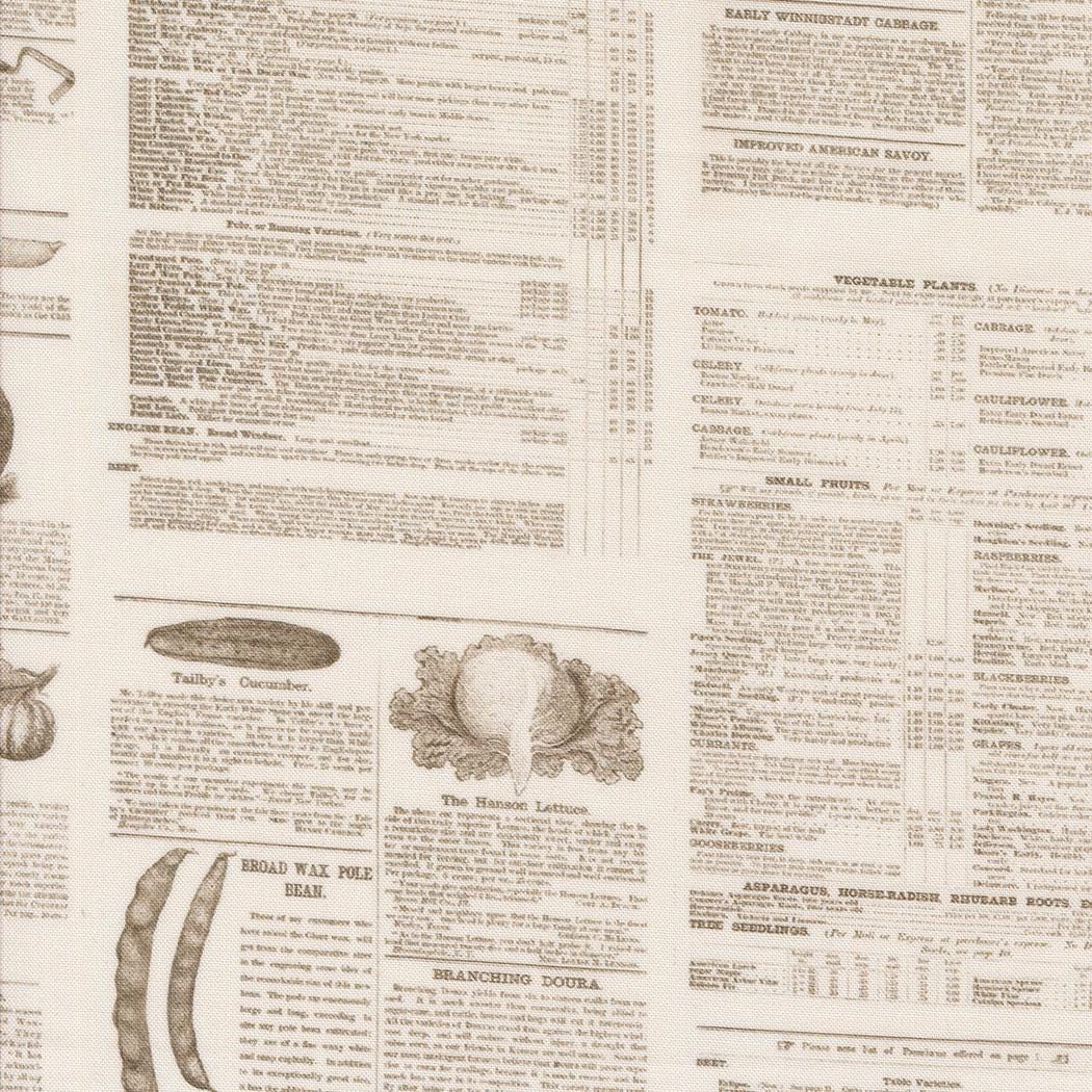 Almanac Text and Words in Milk from Farm and Garden by Cathe Holden for Moda. Continuous cuts of Quilter's Cotton