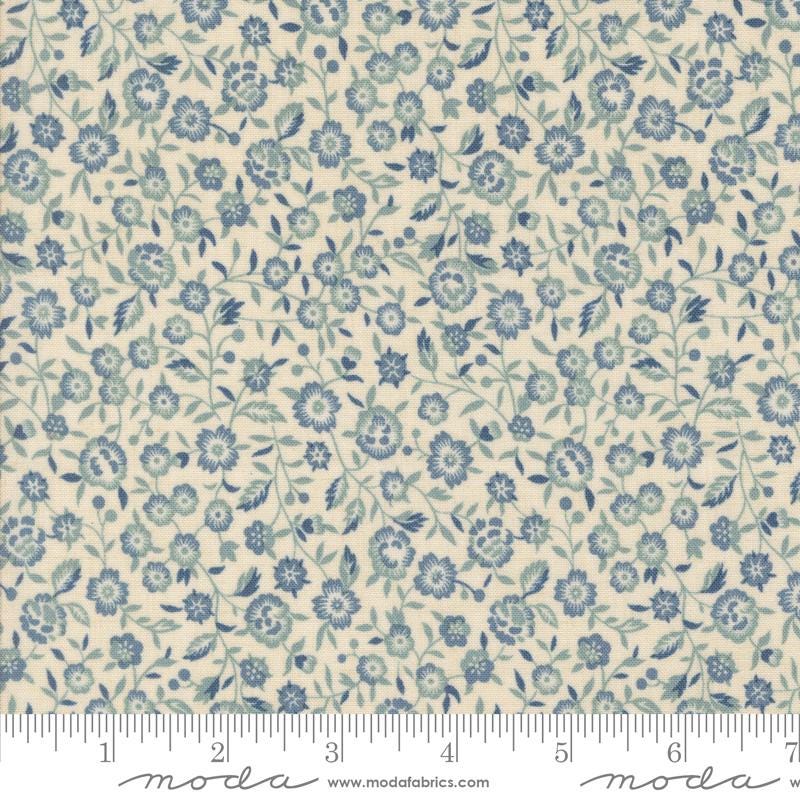 Renoncule Florals in Pearl French Blue from Sacre Bleu by French General for Moda. Continuous cuts of Quilter's Cotton Fabric