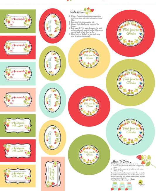 Jelly and Jam Homemade Labels by Fig Tree & Co for Moda Fabrics. Quilter's Cotton Fabric 18 x 22 inch panel