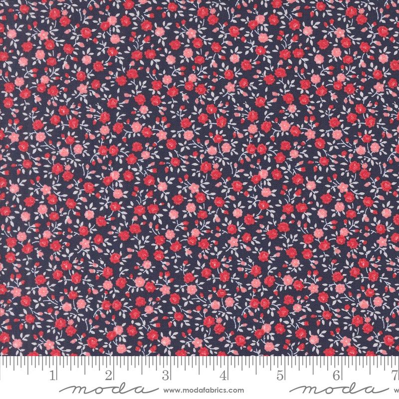 Bloom Small Floral in Navy from the Summertime collection by Camille Roskelley for Moda continuous cuts of Quilter's Cotton