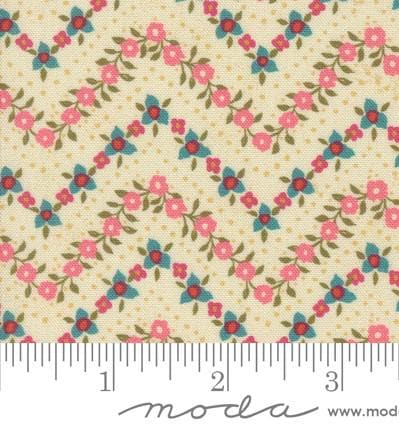 Sagewood Abbey Small Floral Chevron Zig Zag in Pearl by Crystal Manning for Moda. Continuous cuts of Quilter's Cotton Fabric