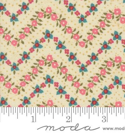 Sagewood Abbey Small Floral Chevron Zig Zag in Pearl by Crystal Manning for Moda. Continuous cuts of Quilter's Cotton Fabric