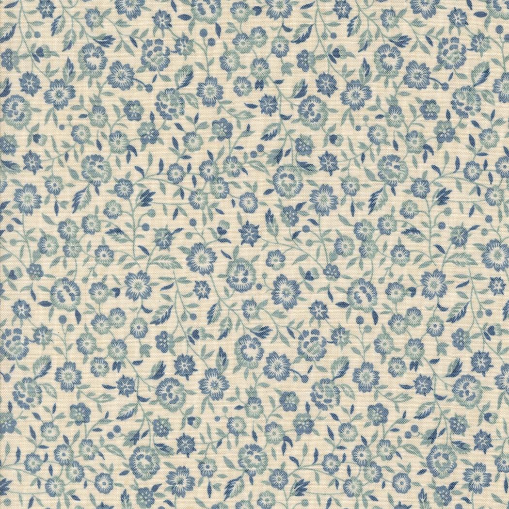 Renoncule Florals in Pearl French Blue from Sacre Bleu by French General for Moda. Continuous cuts of Quilter's Cotton Fabric