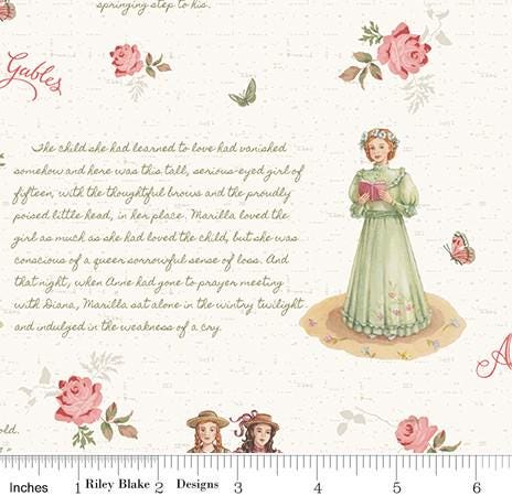 Anne of Green Gables Main in Cream by Riley Blake Designs. Continuous Cuts of Quilter's Cotton fabric Official Licensed product