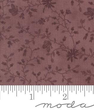 Vintage Linens Lavender Fields Papillion Bramble Small Floral Leaf Vine in Plum by 3 Sisters for Moda. Continuous cuts of Quilter's Cotton