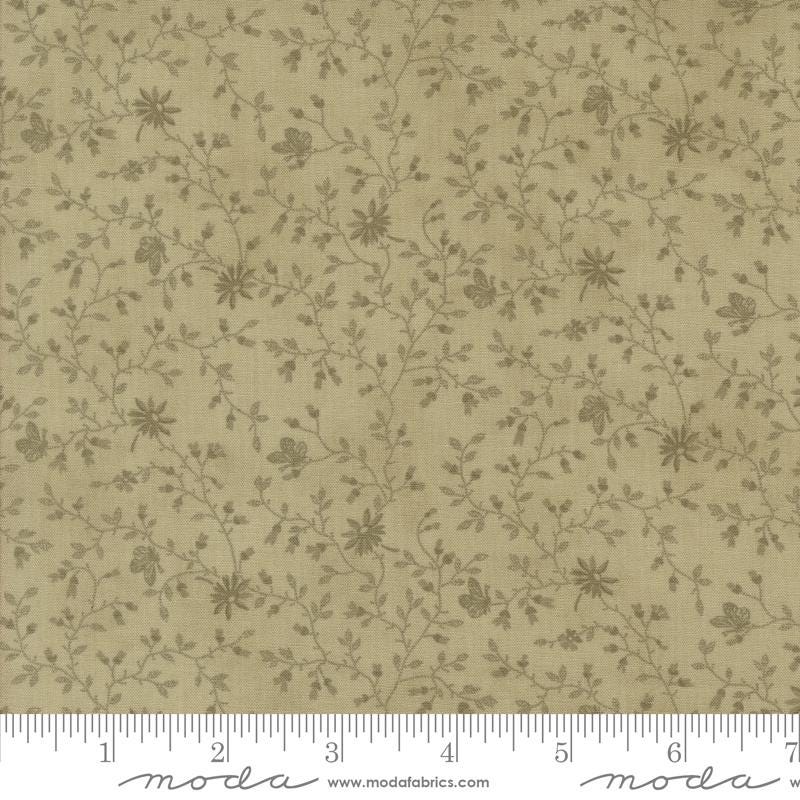 3 Sisters Vintage Linens Meadow Greens Papillion Bramble Small Floral Leaf Vine in Sage by for Moda. Continuous cuts of Quilter's Cotton