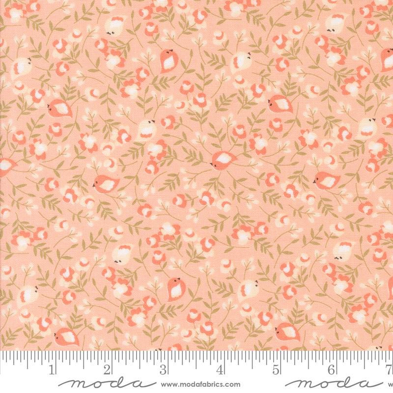 Songbird Florals Birds in Bubble Gum from the Abloom Collection by Corey Yoder for Moda. Continuous cuts of Quilter's Cotton Fabric