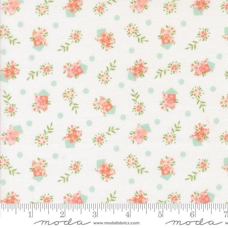 Birdhouses Novelty Houses Floral in Cloud from the Abloom Collection by Corey Yoder for Moda. Continuous cuts of Quilter's Cotton Fabric