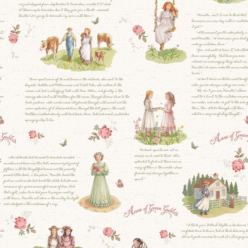 Anne of Green Gables Main in Cream by Riley Blake Designs. Continuous Cuts of Quilter's Cotton fabric Official Licensed product