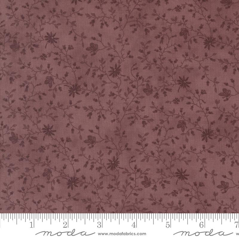 Vintage Linens Lavender Fields Papillion Bramble Small Floral Leaf Vine in Plum by 3 Sisters for Moda. Continuous cuts of Quilter's Cotton