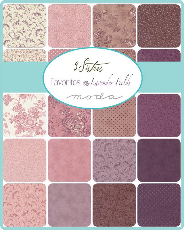 3 Sisters Favorites Vintage Linens Lavender Fields Poetic Vines Blenders in Iris for Moda. Continuous cuts of Quilter's Cotton