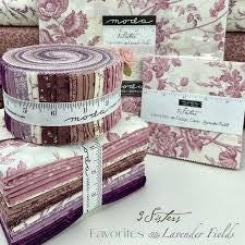 3 Sisters Favorites Vintage Linens Lavender Fields Poetic Vines Blenders in Iris for Moda. Continuous cuts of Quilter's Cotton