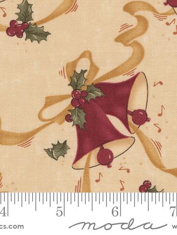 Christmas Bells Novelty Bells Ribbon Holly in Tan by Kansas Troubles for Moda Fabrics. Continuous cuts of Quilter's Cotton Fabric