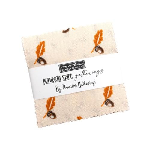 Pumpkin Spice Gatherings by Primitive Gatherings for Moda Fabrics. Quilter's Cotton Mini Charm Pack of 42 2.5 x 2.5 inch squares