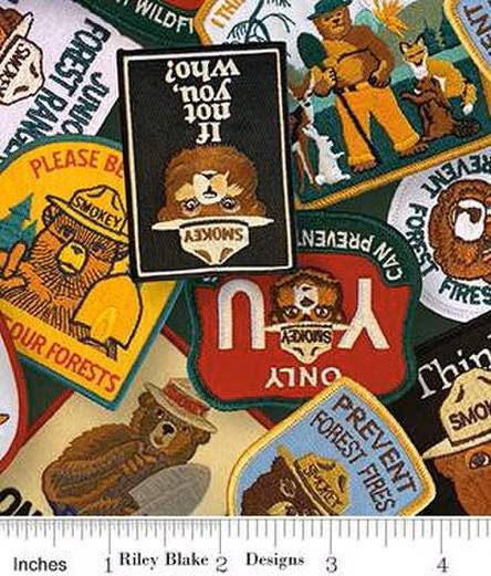 Friends of Smokey Bear Patches by Riley Blake Designs. Continuous Cuts of Quilter's Cotton fabric.