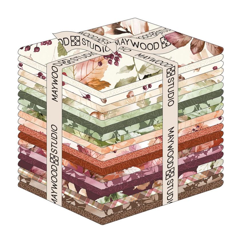 Rustle Collection by Maywood Studio. Quilter's Cotton Fat Quarter Bundle. 20 Fat Quarters of 18 inch x 22 inch squares.