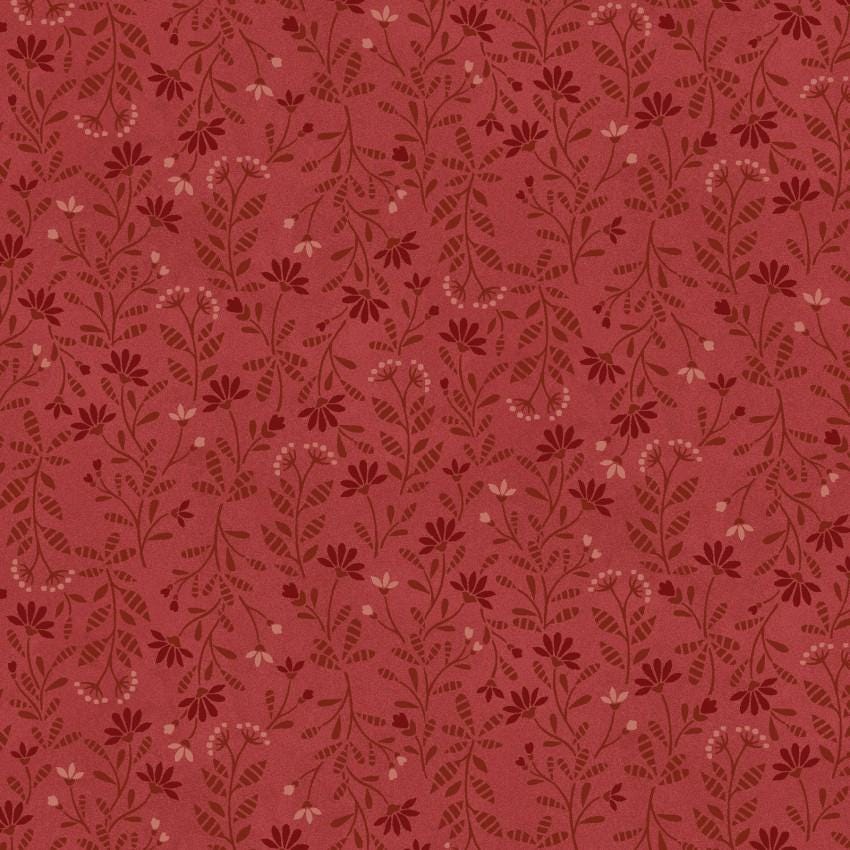 Calicos in Red from Flossie's Flowers by Janet Rae Nesbitt for Henry Glass continuous cuts of Quilter's Cotton Fabric