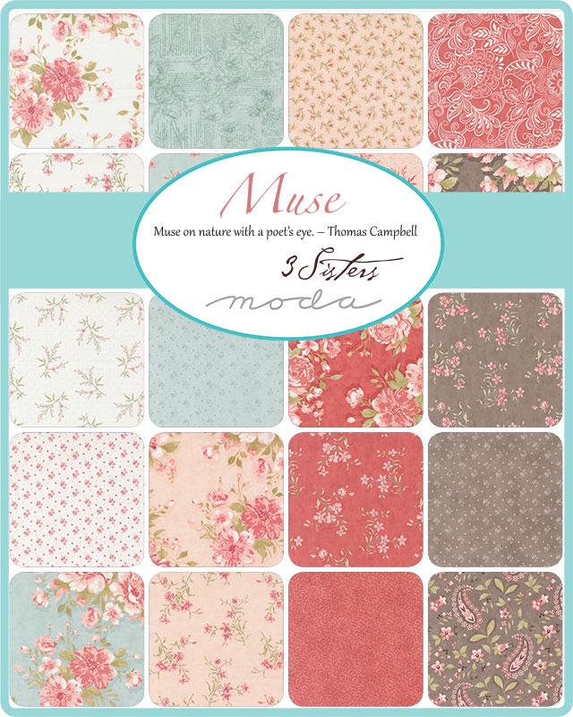 Rosebuds Florals in Slate by 3 Sisters for Moda. Continuous cuts of Quilter's Cotton