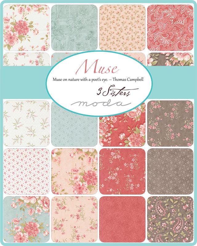 Rosebuds Florals in Slate by 3 Sisters for Moda. Continuous cuts of Quilter's Cotton