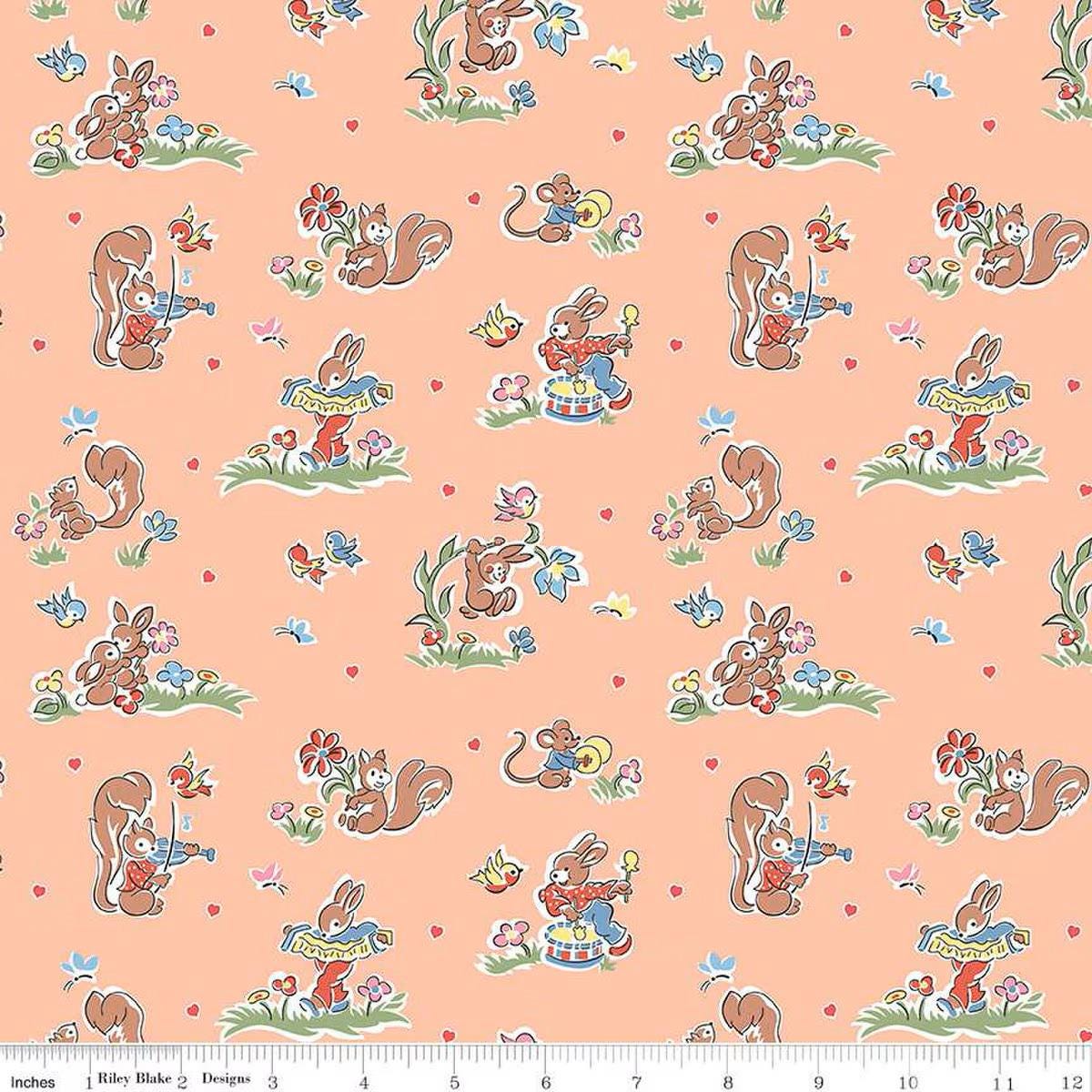 Love Notes Main print in Apricot by Lindsay Wilkes for Riley Blake Designs. Continuous Cuts of Quilter's Cotton fabric