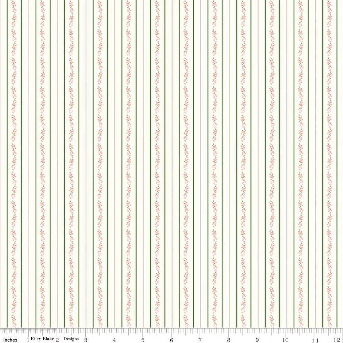 Bluegrass Charm Floral Stripe in Green by Melissa Mortenson for Riley Blake Designs. Continuous Cuts of Quilter's Cotton fabric