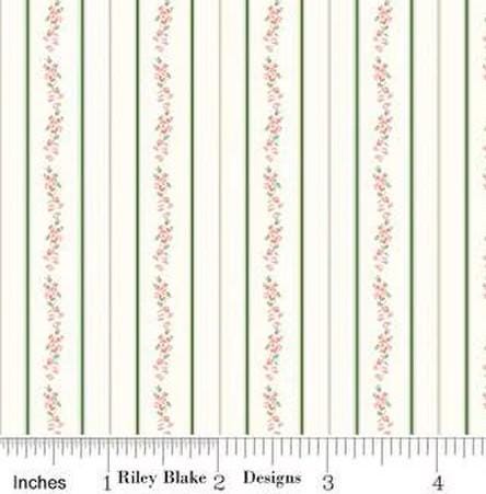 Bluegrass Charm Floral Stripe in Green by Melissa Mortenson for Riley Blake Designs. Continuous Cuts of Quilter's Cotton fabric