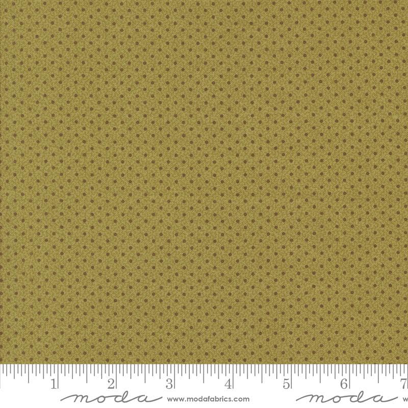 Dot Dot Dots in Basil from Pumpkin Spice Gatherings by Primitive Gatherings for Moda. Continuous cuts of Quilter's Cotton Fabric