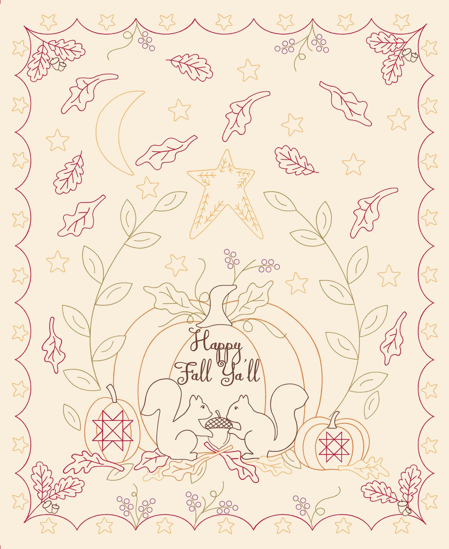 Pumpkin Spice Gatherings Panel 36" x 44" by Primitive Gatherings for Moda Quilter's Cotton panel