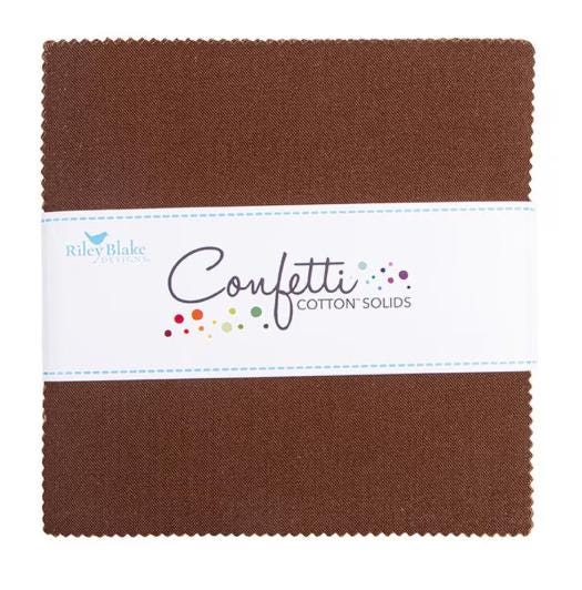 Confetti Cotton Solid in Brownie by RBD Designers for Riley Blake Designs. Quilter's Cotton Charm Pack of 42 5 inch squares