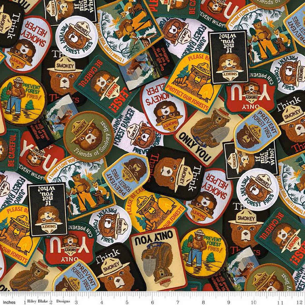 Friends of Smokey Bear Outlines in Grass Green by Riley Blake Designs. Continuous Cuts of Quilter's Cotton fabric.