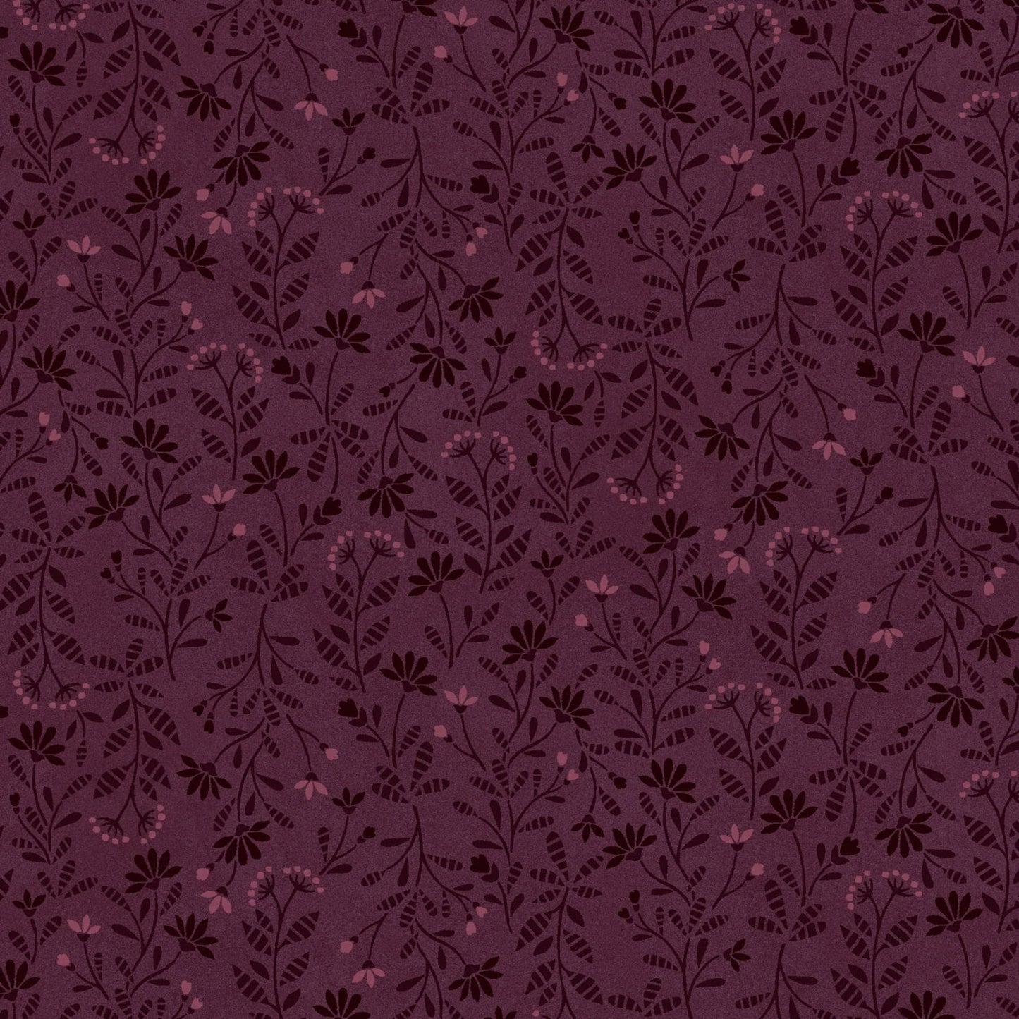 Calicos in Aubergine from Flossie's Flowers by Janet Rae Nesbitt for Henry Glass continuous cuts of Quilter's Cotton Fabric