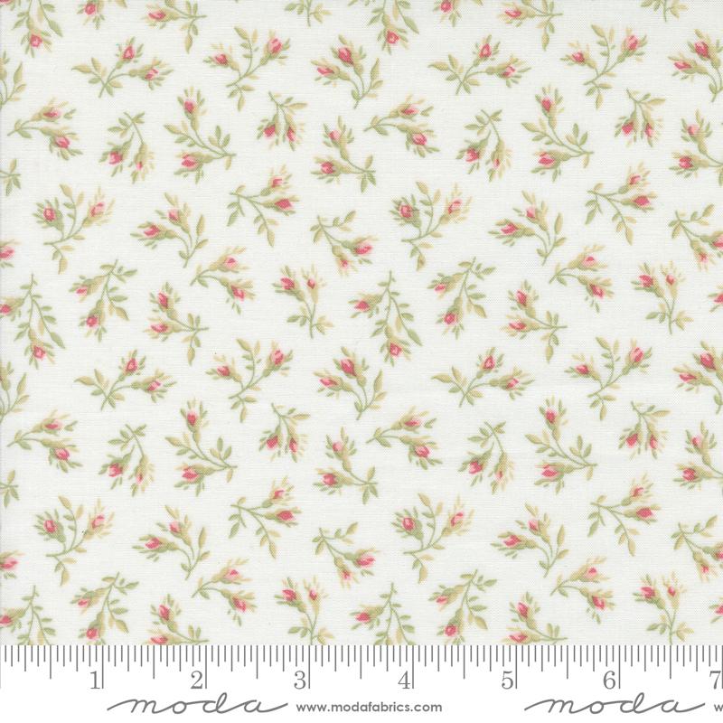 Rosebuds Florals in Porcelain by 3 Sisters for Moda. Continuous cuts of Quilter's Cotton