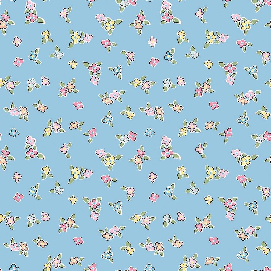 Love Notes Flowers in Blue by Lindsay Wilkes for Riley Blake Designs. Continuous Cuts of Quilter's Cotton fabric